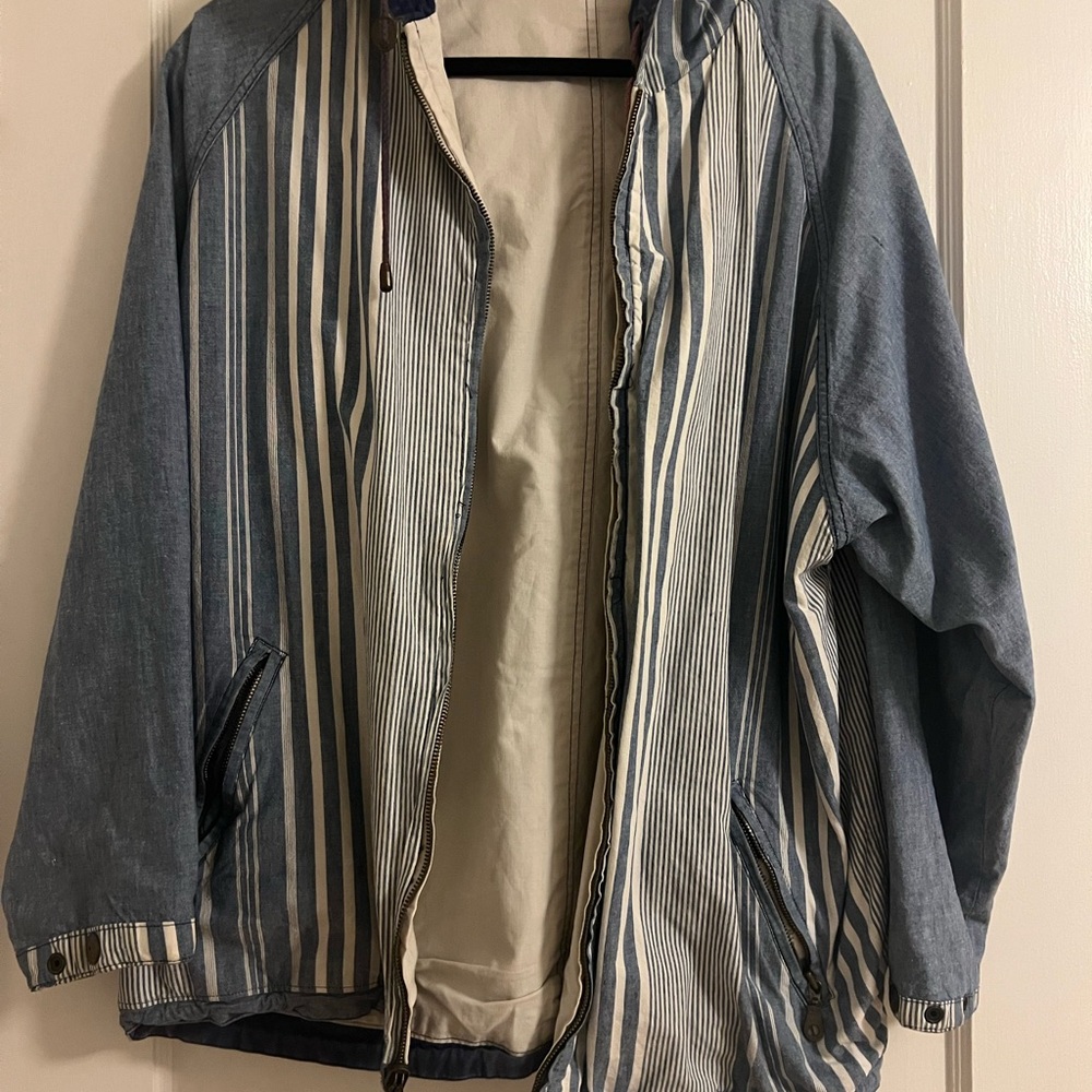 Vintage Denim Blue Striped Jacket (Reversible)